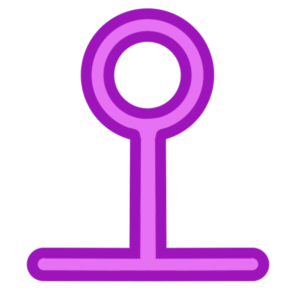  a glyph for the letter I in two toned magenta. It is two intersecting lines, similar to a T shape. 